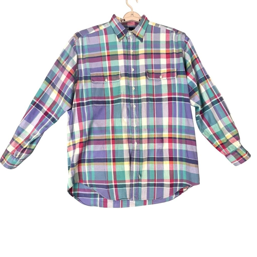Polo Ralph Lauren Men M Shirt Plaid Multicolor Button Down Casual Mid Weight VTG